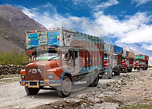 Colorful trucks brand TATA in Indian Himalayas