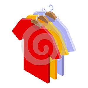 Colorful tshirts on hanger icon isometric vector. Fabric wear photo
