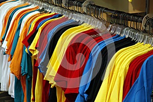 Colorful tshirts on rack photo