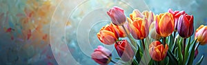 Colorful Tulip Bouquet in Vintage Style for Spring Celebration or Mother\'s Day Decoration