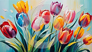 colorful tulip flower close-up pastel oil pallet knife paint painting on canvas Generative A