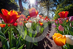 Colorful Tulip Garden in Full Bloom