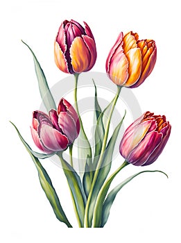 Colorful Tulips, Flowerbed. Set Of Isolated Spring Flowers. Collection Of Beautiful Multi-Color Tulip Buds