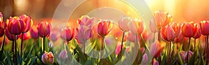 Colorful Tulips in a Sunny Meadow: Perfect Spring and Easter Background