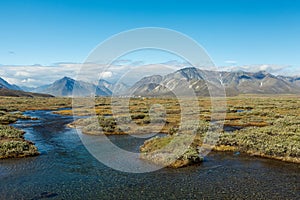 Colorful tundra in front of the river and