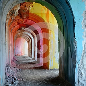 a colorful tunnel with many arches