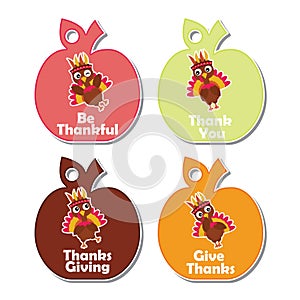 Colorful turkey birds character suitable for thanksgiving gift tag