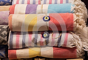 Colorful Turkish Bath Towels known as Hamam Pestemal in bazaar