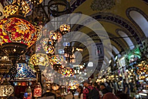 Colorful Turkish lamps for sale in the Grand Bazaar in Istanbul, Turkey