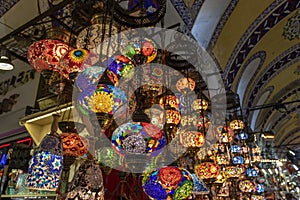 Colorful Turkish lamps for sale in the Grand Bazaar in Istanbul, Turkey