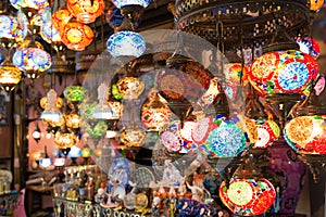 Colorful Turkish lanterns offered for sale at the Grand Bazaar