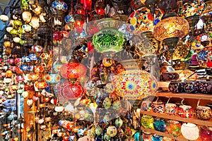 Colorful Turkish lanterns offered for sale at the Grand Bazaar i photo