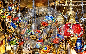 Colorful Turkish Mosaic Lamps Ornaments Grand Bazaar Istanbul Turkey