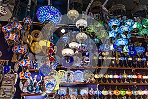 Colorful Turkish mosaic lamps / Ottoman lights in Grand Bazaar, Istanbul