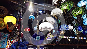 Colorful Turkish mosaic lamps / Ottoman lights in Grand Bazaar, Istanbul