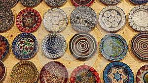 Colorful Turkish traditional ceramic handycrafts in a local pottery shop in Cappadocia photo