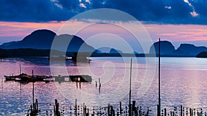 Colorful twilight in morning over seascape at fisherman village,Ban Sam Chong Tai , Pangnga,Thailand