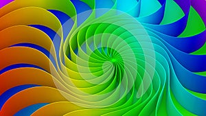 Colorful twirl curved shape. Circle on rainbow background, 3d