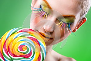 Colorful twisted lollipop, colorful fashion makeup