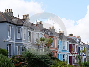 Colorful typical English terraced houses stand in Falmouth Cornwall