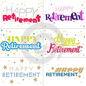 Colorful typography designs of Happy Retirement text