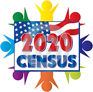 2020 Census Banner with People and Flag photo