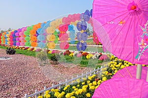 Colorful umbrella arch