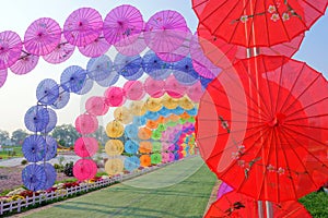 Colorful umbrella archway