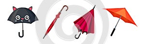 Colorful Umbrella as Waterproof Protective Accessory for Rainy Weather Vector Set