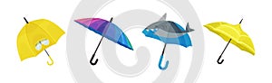 Colorful Umbrella as Waterproof Protective Accessory for Rainy Weather Vector Set