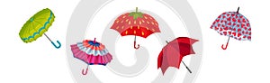 Colorful Umbrella as Waterproof Protective Accessory for Rainy Weather Vector Set