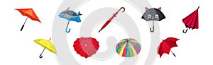 Colorful Umbrella as Waterproof Protective Accessory for Rainy Weather Vector Set