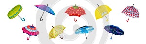 Colorful Umbrella as Waterproof Protective Accessory for Rainy Weather Vector Set