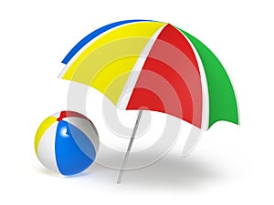 Colorful umbrella and beach ball