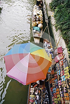 Colorful umbrella at Thai floating market.