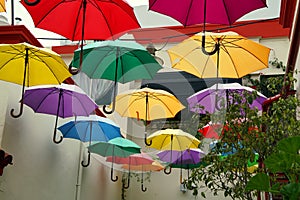 Colorful umbrellas in an alley of Buenos Aires, Argentina