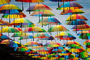 Colorful umbrellas background. Colorful umbrellas in the sky.