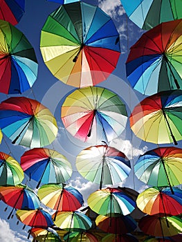 Colorful umbrellas background. The sky of colorful umbrellas