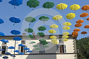 Colorful umbrellas at Bagno di Romagna, Italy