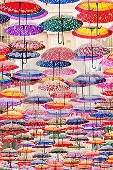 Colorful umbrellas on the ceiling