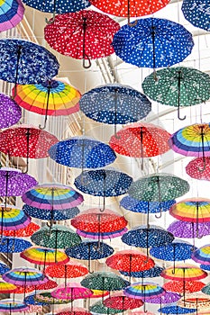 Colorful umbrellas on the ceiling