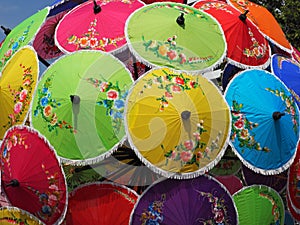 Colorful umbrellas with flower patterns