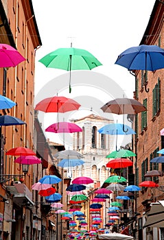 Colorful umbrellas flying in Ferrara photo