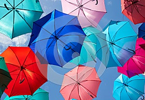 Colorful umbrellas hanging