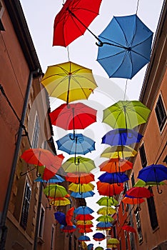 Colorful umbrellas in Novigrad