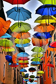 Colorful umbrellas in Novigrad