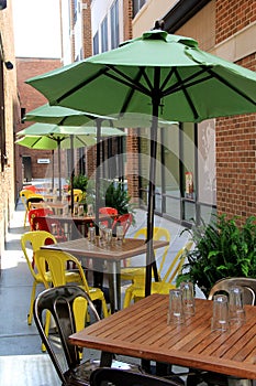 Colorful umbrellas offering shade at outdoor restaurant