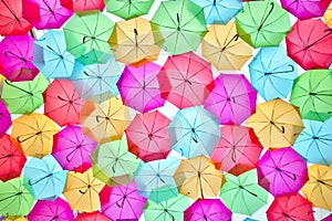 Colorful umbrellas outdoors in Agueda, Portugal photo