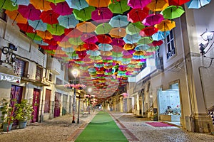 Colorful umbrellas in the street in Agueda, Portugal