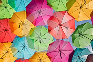 Colorful umbrellas on the street in Agueda, Aveiro - Portugal photo